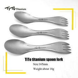 TiTo Outdoor Camping Picnic titanium Spoon Tableware titanium Fork Ultralight pure titanium Spork