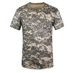 New  Camouflage T-shirt Men Breathable Army Tactical Combat T Shirt Military Dry Camo Camp Tees-ACU Green