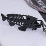 Exaggerated Fish Bone & Fishing Hook Pendant Necklaces Punk Style Black Gold Silver Color Link Chain Personality Jewelry