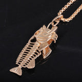 Exaggerated Fish Bone & Fishing Hook Pendant Necklaces Punk Style Black Gold Silver Color Link Chain Personality Jewelry