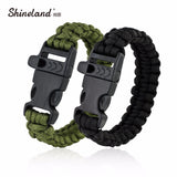 Shineland Outdoor Camping Men Bracelet Rescue Paracord Parachute Cord Wristbands Emergency Rope Whistle Buckle Survival Kits