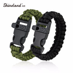 Shineland Outdoor Camping Men Bracelet Rescue Paracord Parachute Cord Wristbands Emergency Rope Whistle Buckle Survival Kits