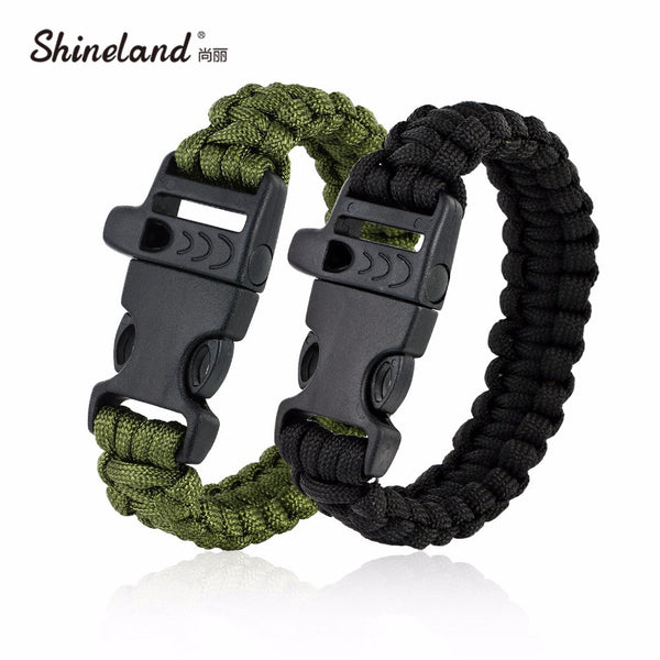 Shineland Outdoor Camping Men Bracelet Rescue Paracord Parachute Cord Wristbands Emergency Rope Whistle Buckle Survival Kits